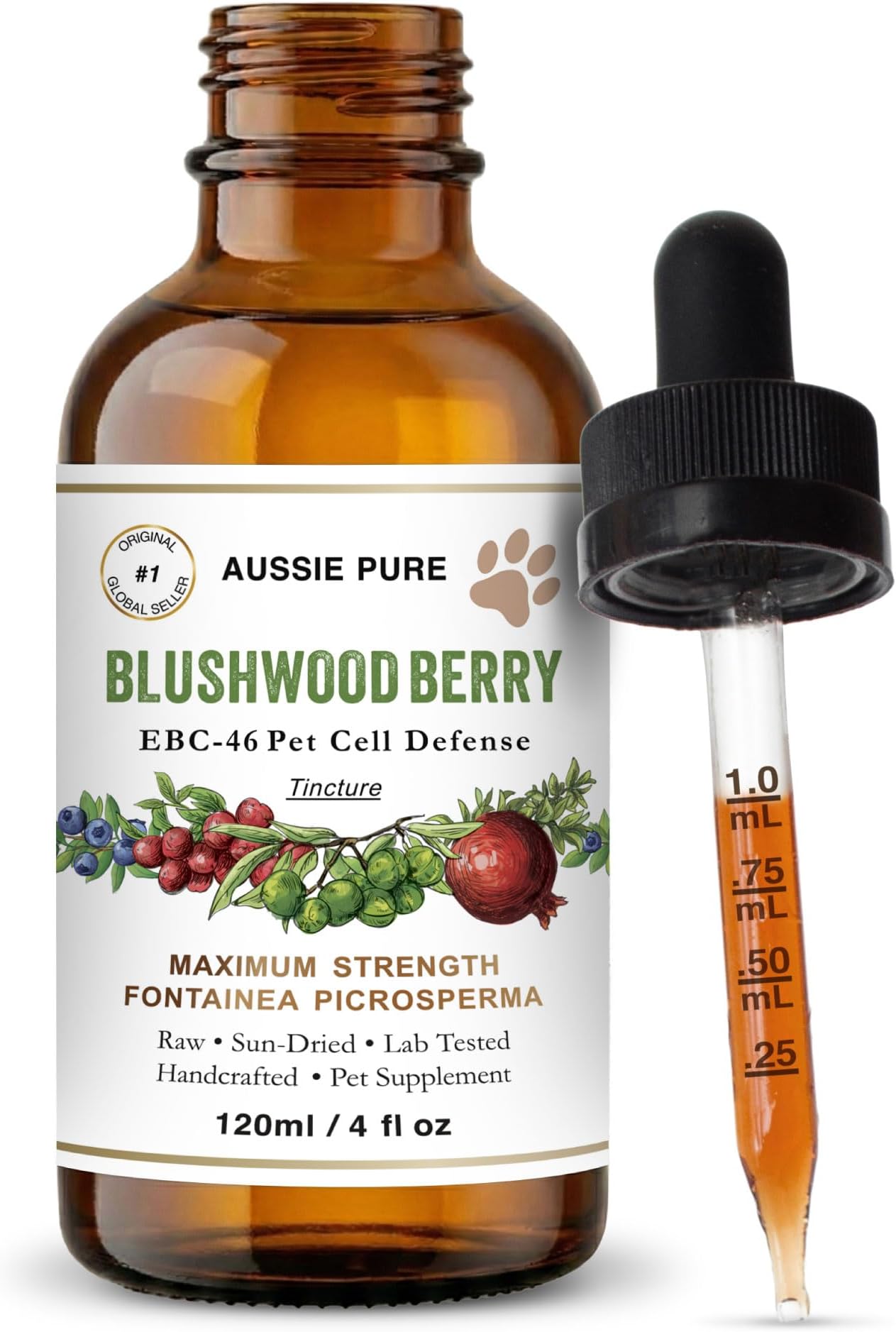 Pet Therapy Blushwood Berry EBC-46 Tincture - 120ML - Maximum Strength - Lab Tested and Certified - Gentle, Oral and Topical Alcohol-Free Formula - Immune and Cell Support
