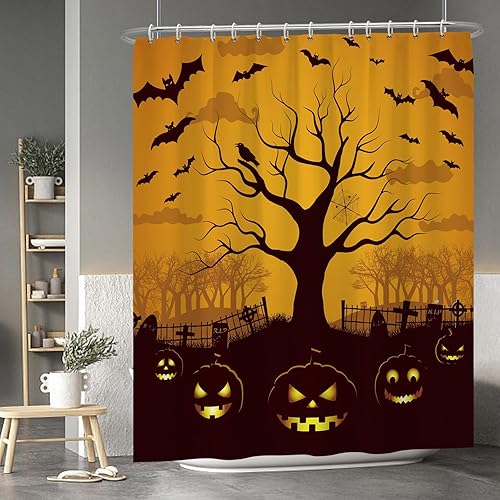 Miniatura 104 de Baocicco Juego de cortinas de ducha de fantasmas de Halloween, encantadores fantasmas de dibujos animados, divertidos trucos o tratos, cortinas de
