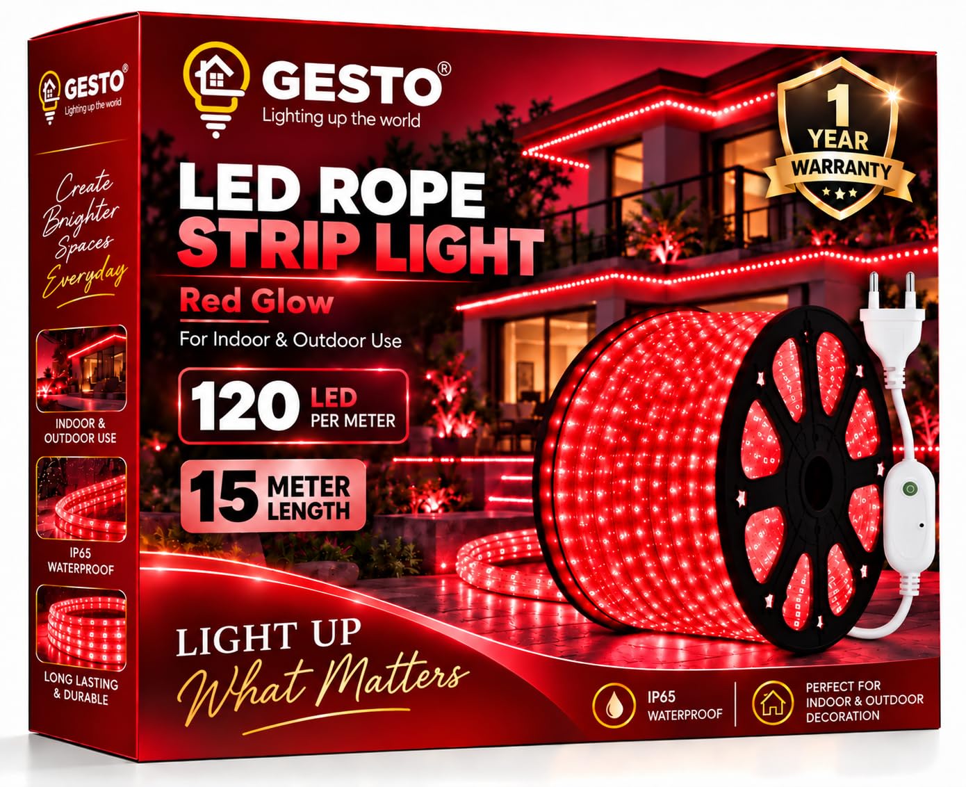 Gesto RGB LED Strip Lights - 15m Multicolor, 8 Modes -15