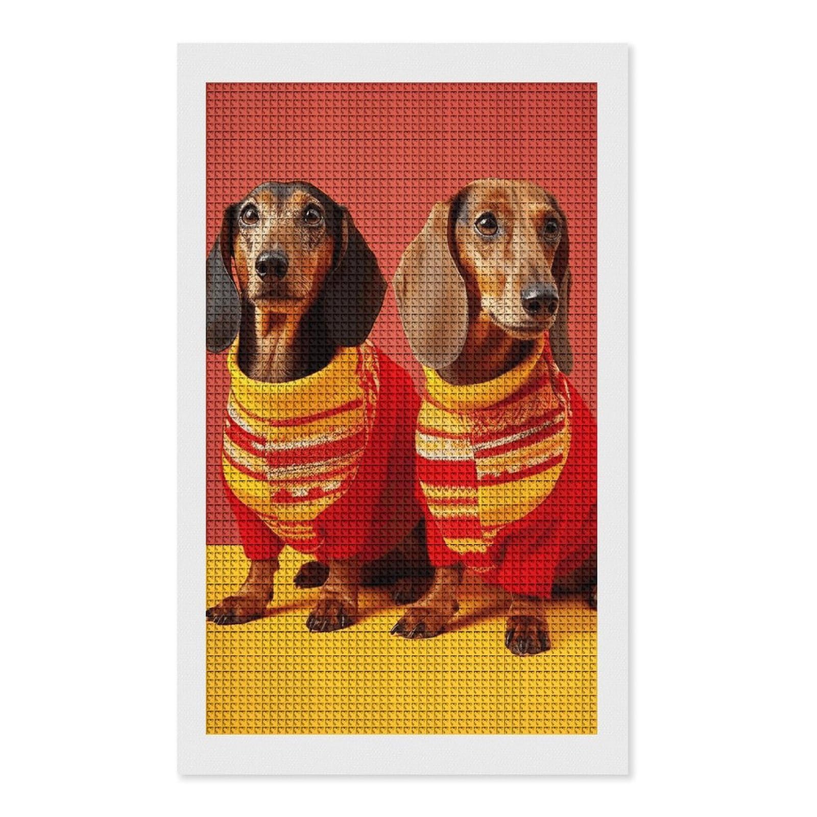 Cute Dachshund Diamond Art Kits for Adults, DIY 5D Diamonds Painting Kits for Beginner, Round Full Drill Diamond Dots Painting, 12"x20" Diamonds Pictures Gem Art and Crafts Wall Decor