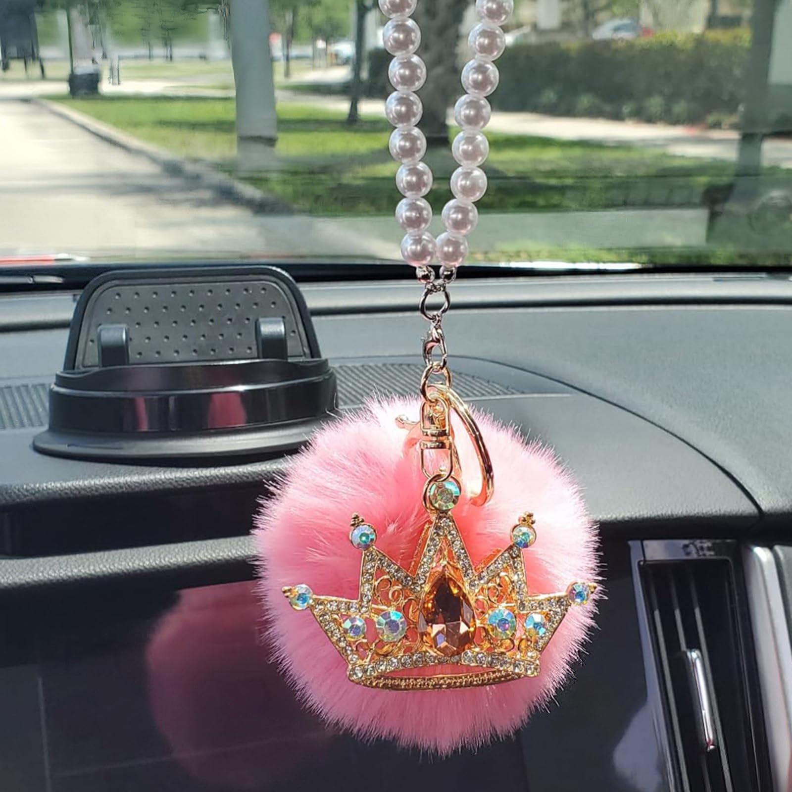 Amazon.com: Pink Bling Car Accessories for Women Furry Pom Pom