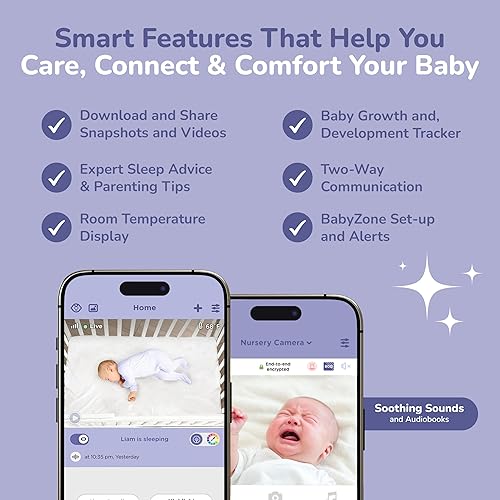 Miniatura 5 de HUBBLE CONNECTED Nursery Pal Skyview Baby Monitor, monitor de bebé HD de 5 pulgadas con cámara de montaje para cuna