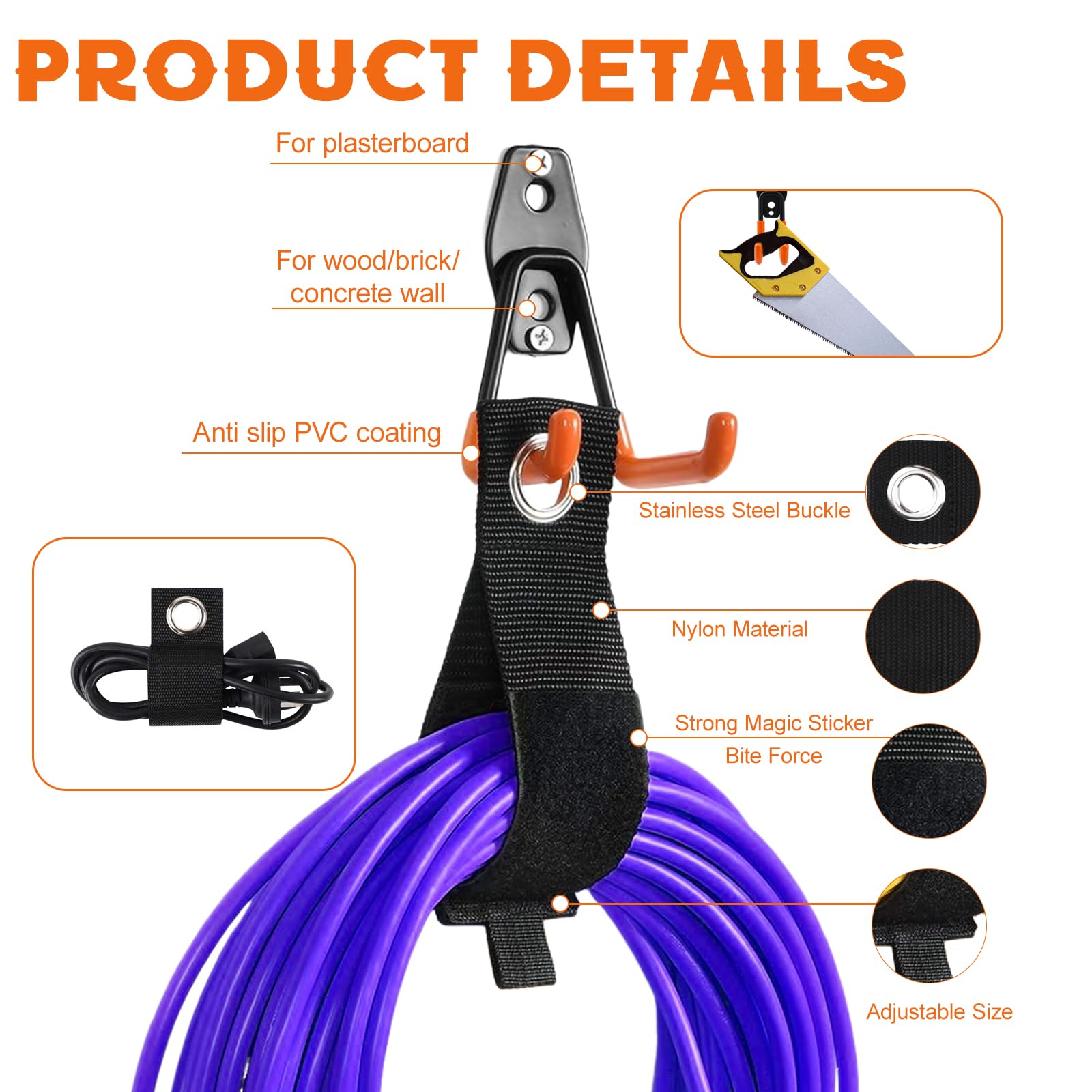 USHOP 12 piezas Ganchos de Garaje Resistentes,Ganchos para colgar,Ganchos Doblede Universal para Herramientas Organizativas, Sillas, Mangueras,Bicicletas,Equipos Deportivos