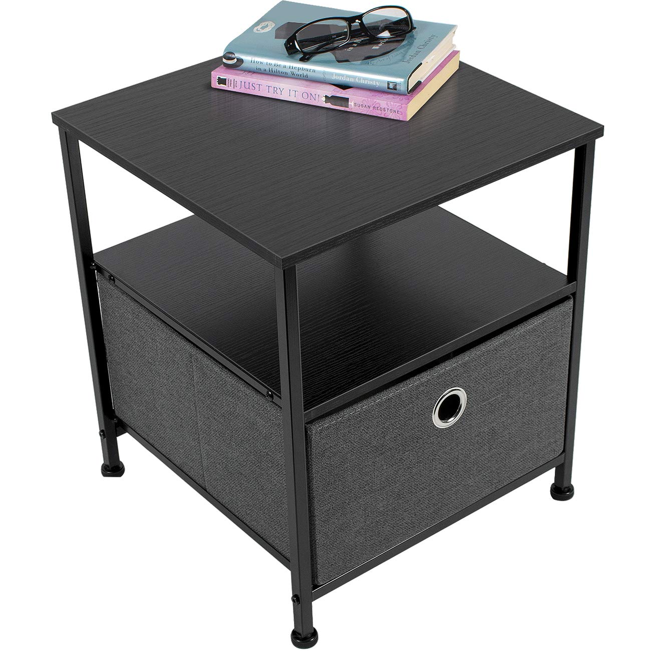 SorbusNightstand 1-Drawer Shelf Storage - Bedside Furniture & End Table Chest Dresser with Steel Frame, Wood Top & Easy Pull Fabric Bins for Home, Bedroom, Closets, Bathroom, Office & College Dorm