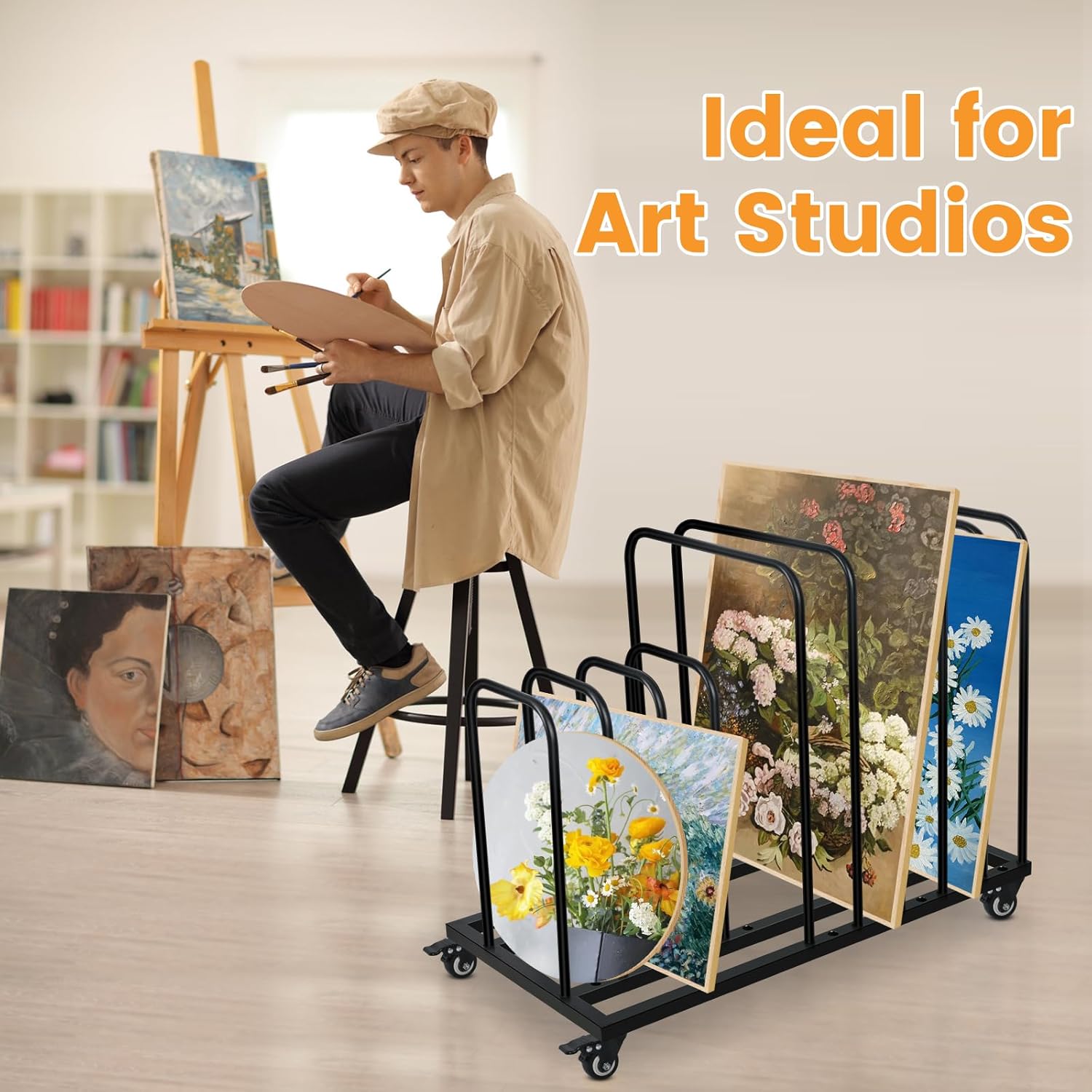 Art Canvas Storage Rack,Art Storage Organizer with Wheels,Metal Art Drying Painting Rack for Canvas Boards, Panel, Crafts Drying,Ideal for Art Studios Workshops Home Use