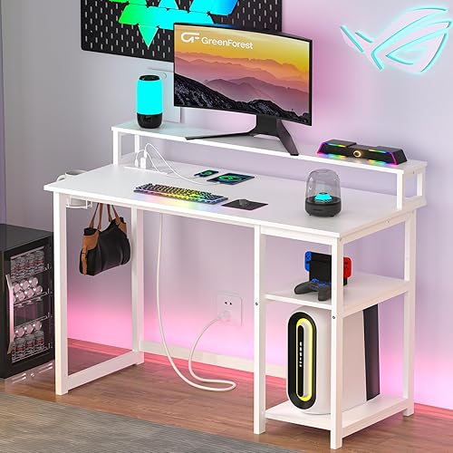 Miniatura 9 de GreenForest - Escritorio para computadora de 40 pulgadas con enchufes de corriente, escritorio pequeño para oficina en casa con soporte ergonómico