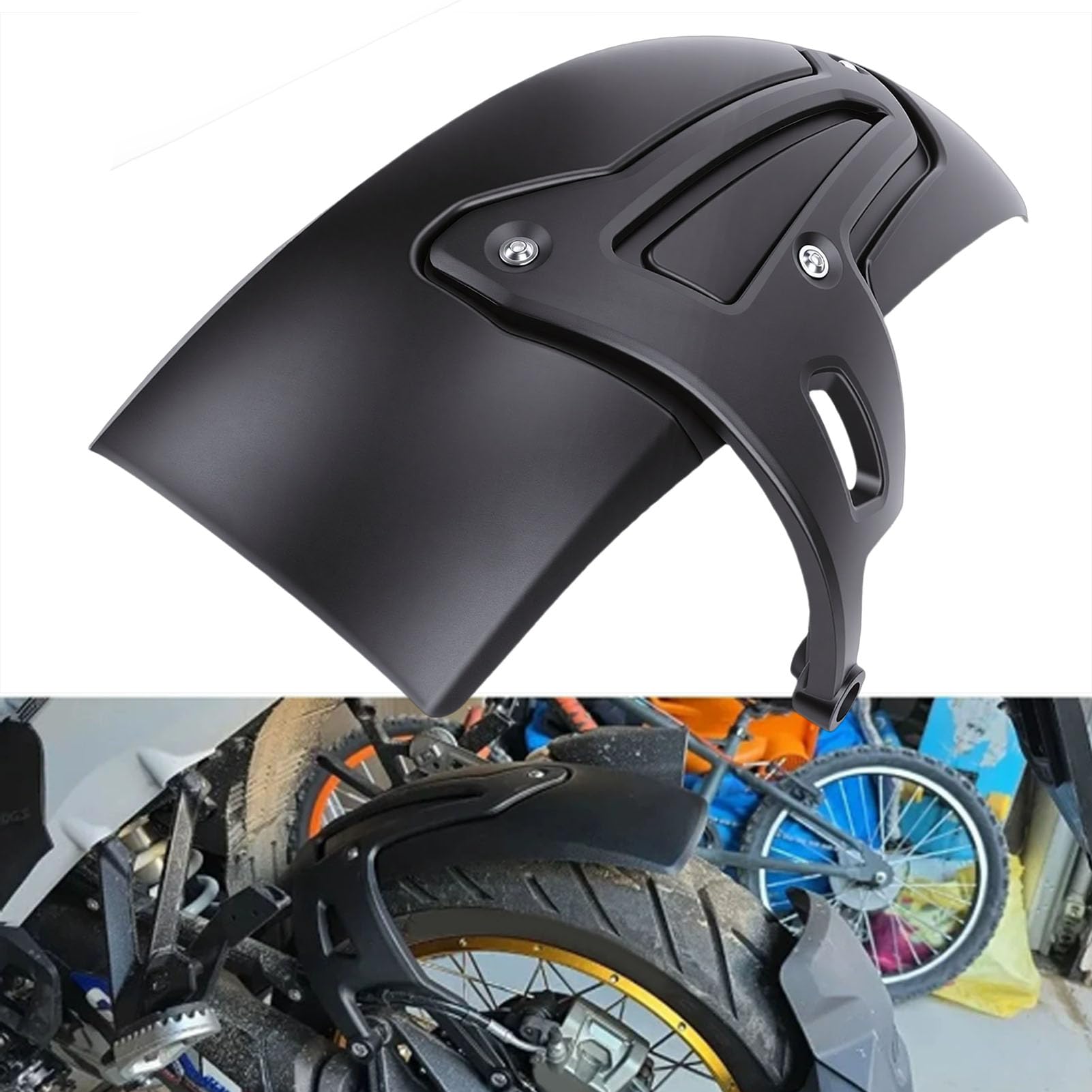 KIMISS Tylny Błotnik Motocyklowy, Osłona Przed Zachlapaniem Tylnego Koła, Czarna Tylna Osłona Ochronna, Wymiana z Czarnym Wspornikiem dla 2023+ i Adventure 2024+
