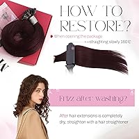 Vista 5 de Moresoo Extensiones de cabello humano con punta K de color burdeos, extensiones de cabello humano con punta en U, color rojo oscuro, 22 pulgadas