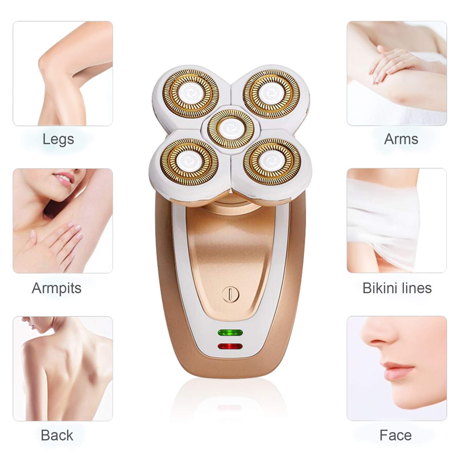 Afeitadora Eléctrica Para Mujeres 3 en 1 Afeitadora Eléctrica sin dolor Depiladora Cuerpo Cara Piernas y área del Bikini Recargable/Impermeable