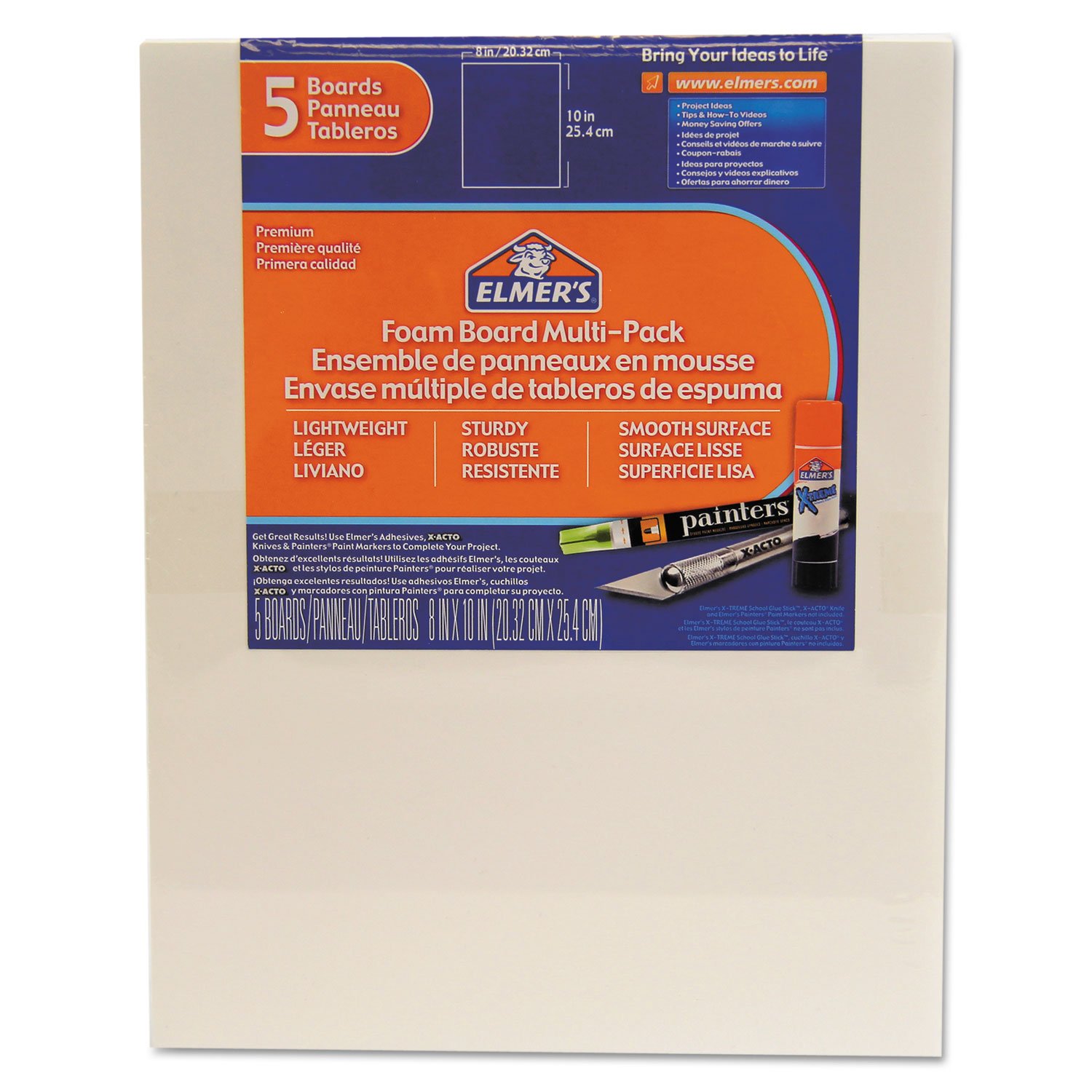 Elmer's Foam Board Multi-Pack, 8 x 10 Inches, 3/16 Inch Thickness, White, 5 Count