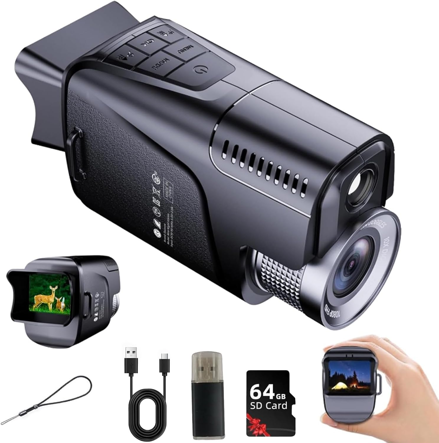 Night Vision Monocular with Full-Color, Digital Night Vision with 1500M Range with 850NM IR, 10X Digital Zoom, 7-Layer Coated Lens, 64GB TF Card, 5H Battery, IPX4 Waterproof for Outdoor Surveillance