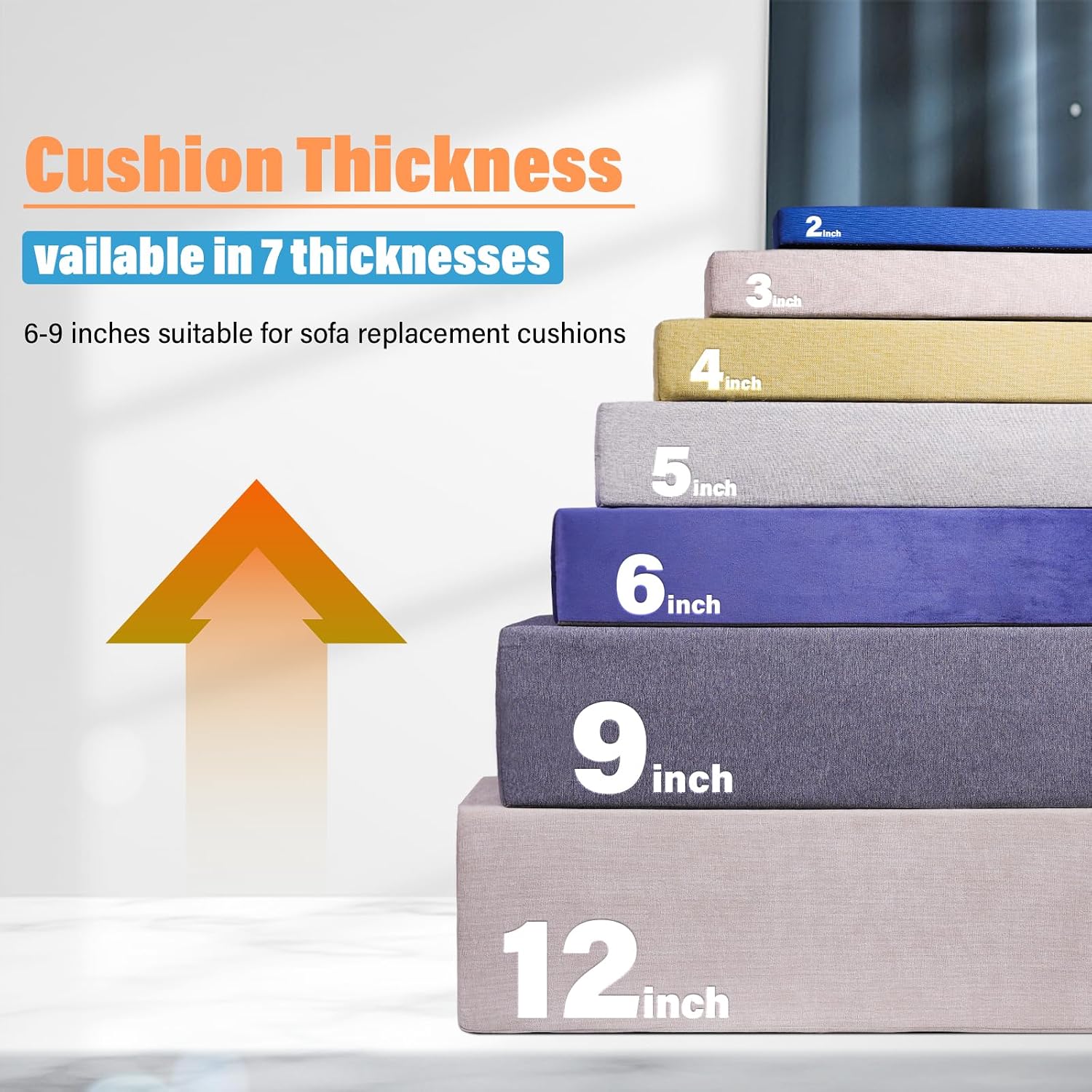 Custom Size Bench Cushion Outdoor/Indoor Bay Window Seat Cushion Thick Upholstery Foam Long Chair Cushion Replacement Sofa Pads Patio Furniture Cushions