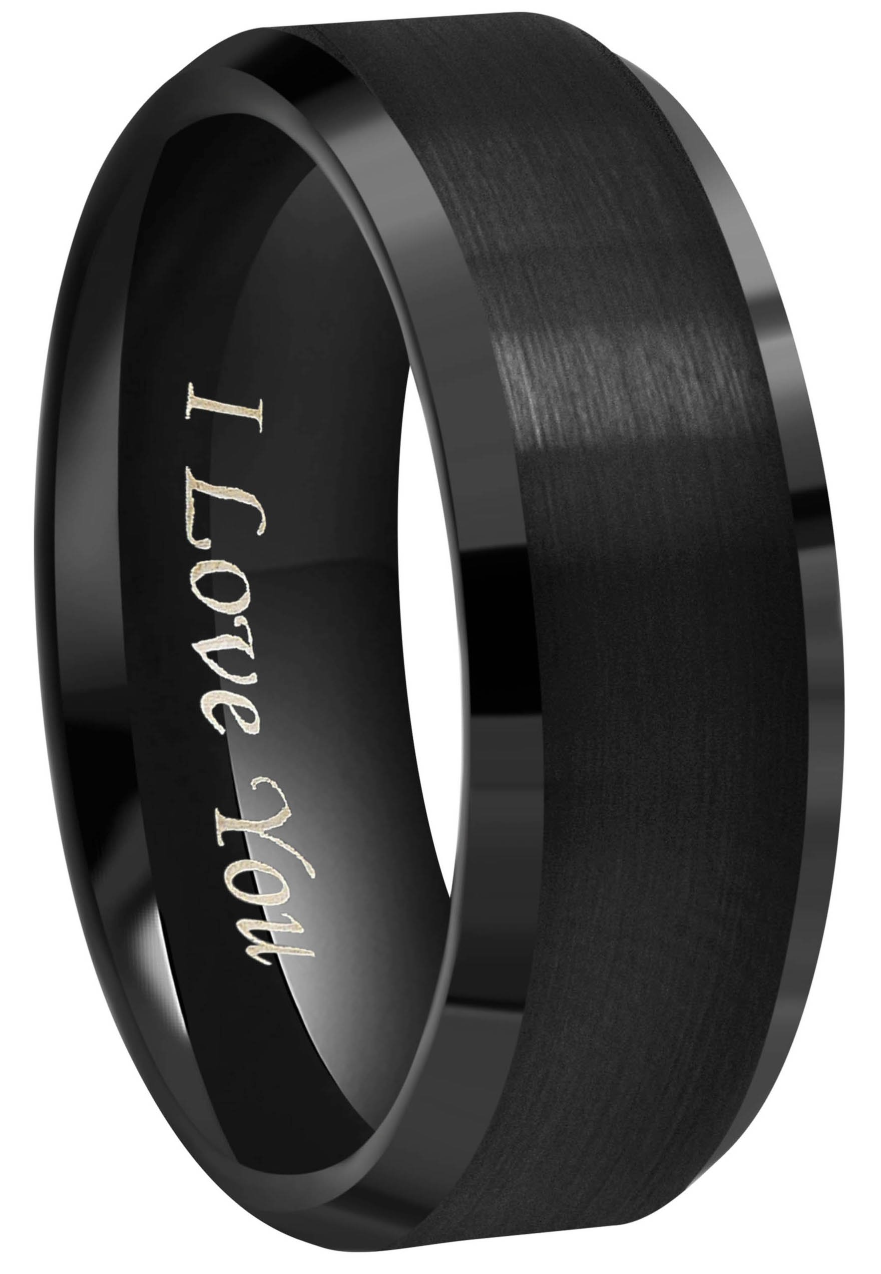 CROWNAL6mm 8mm 10mm Black Tungsten Wedding Band Ring Engraved"I Love You" Men Women Brushed Finish Beveled Edges Size 4 To 17