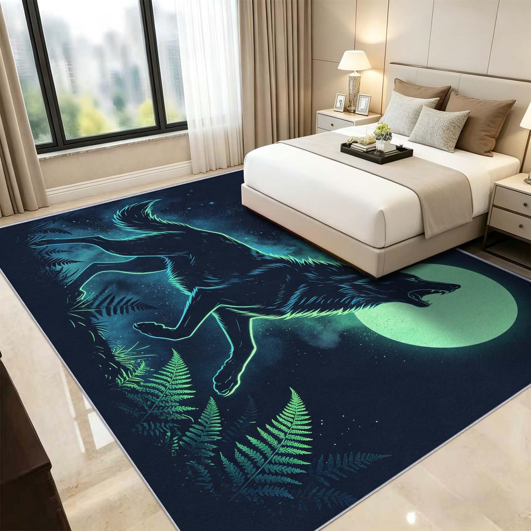 Tapis de Salon Loup 3D, 120x170 cm, Doux Poils Courts