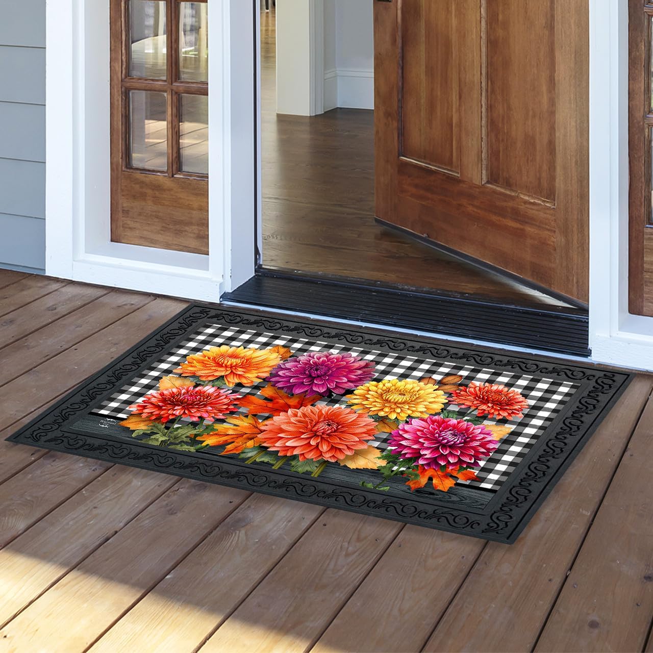 Briarwood Lane Checkered Mums Doormat
