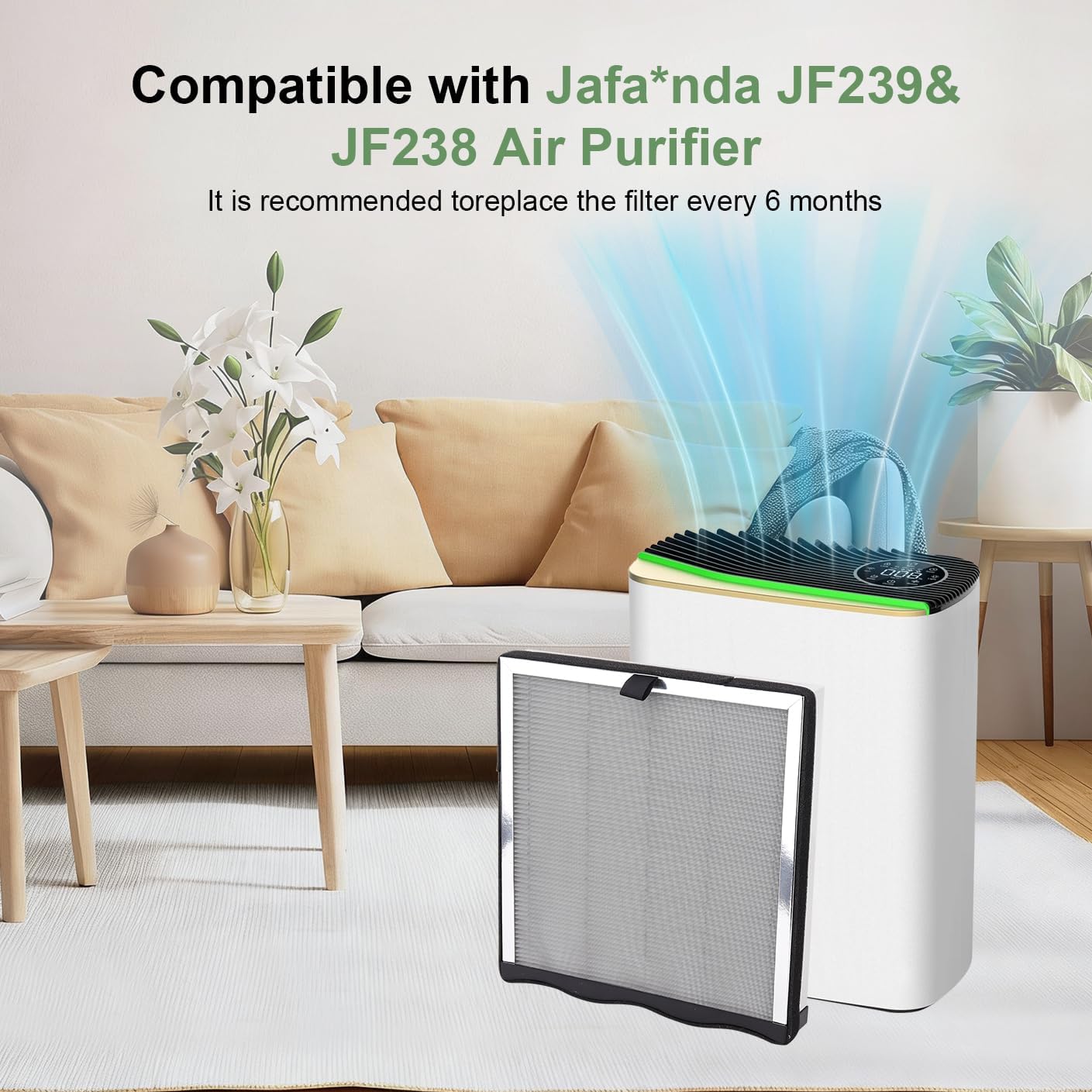 JF239 True HEPA Air Fil-TER Replacement:Compatible with Jafda JF239 / JF268 Air Purifier， 3-in-1 High Efficiency Replacement Filters