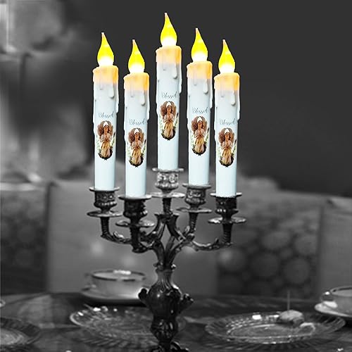 Miniatura 8 de Velas cónicas con batería primitiva, parpadeantes, decorativas, sin llama, con temporizador, 6.75 pulgadas, para niña, Blessed LED, vela sin goteo,