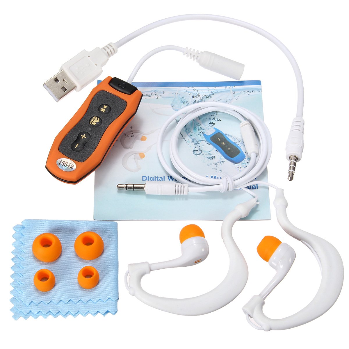 8GB Lecteur MP3 Natation Plongee sous- Radio + Etanche Casque Orange