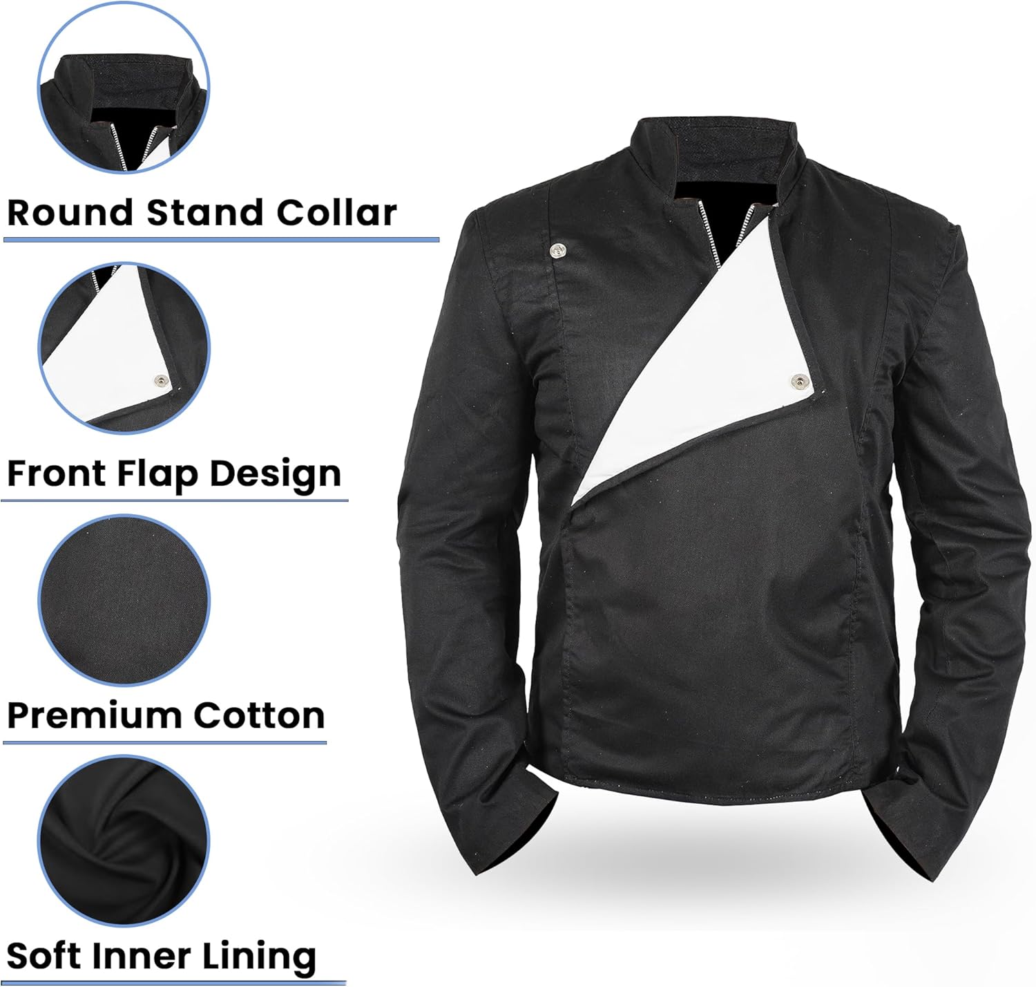Jedi Costume Outfit Men's 80s Halloween Cosplay Return Black Cotton Biker Jacket For Adults