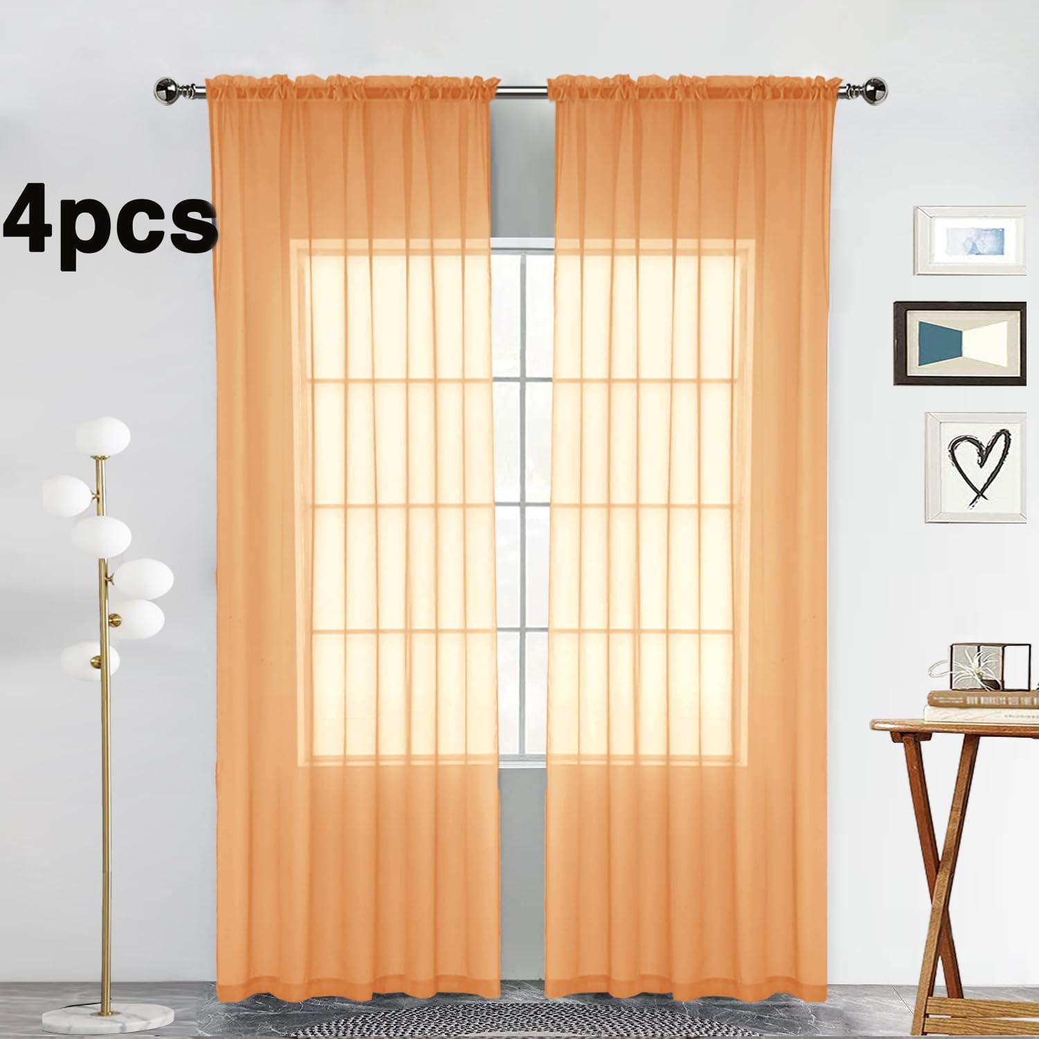 SpaceDresser Beige Sheer Curtains 4 Panels Rod Pocket Semi-Sheer Curtain 84 Inches Long Light Filtering Voile Window Drapes for Bedroom Living Room Kitchen, Each 52W x 84L