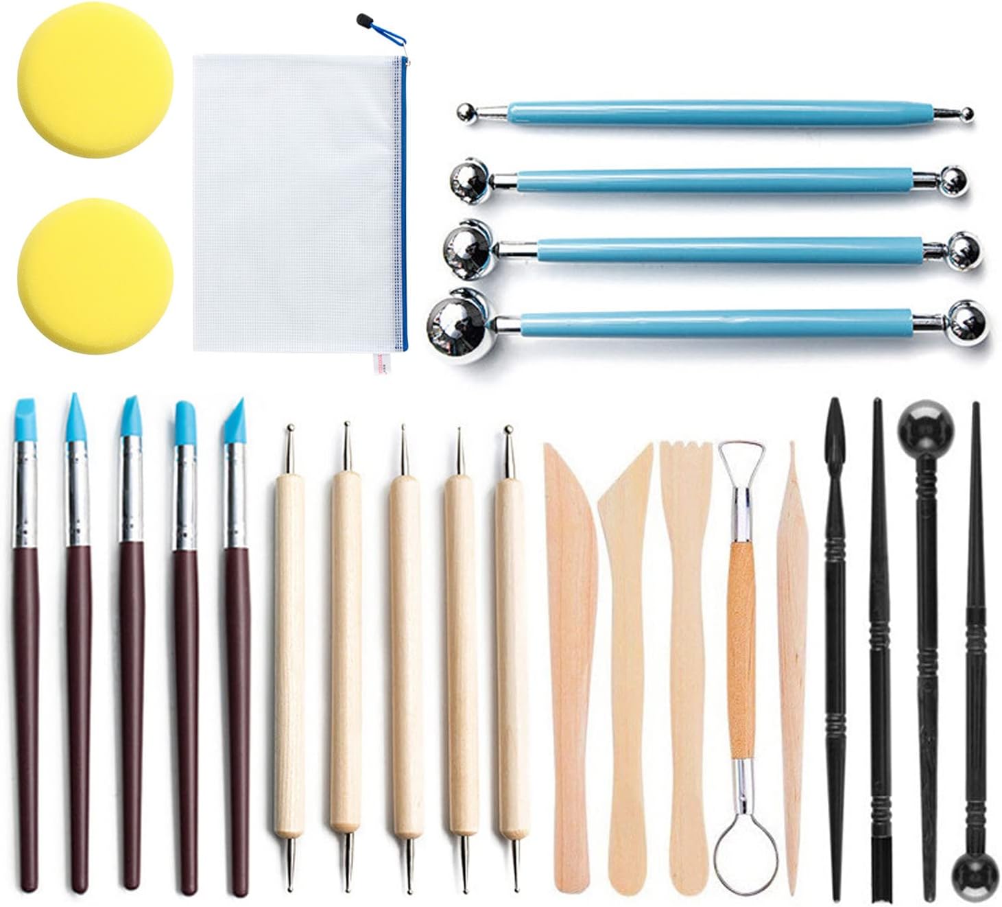 26 Pieces Carving Modeling Tool Set Including Ball Stylus Clay Sculpting Tools, Dual-Ended Design Pottery Tools, Ball Rod Stylus Modeling Tools and a Carrying Pouch for Sculpture Pottery