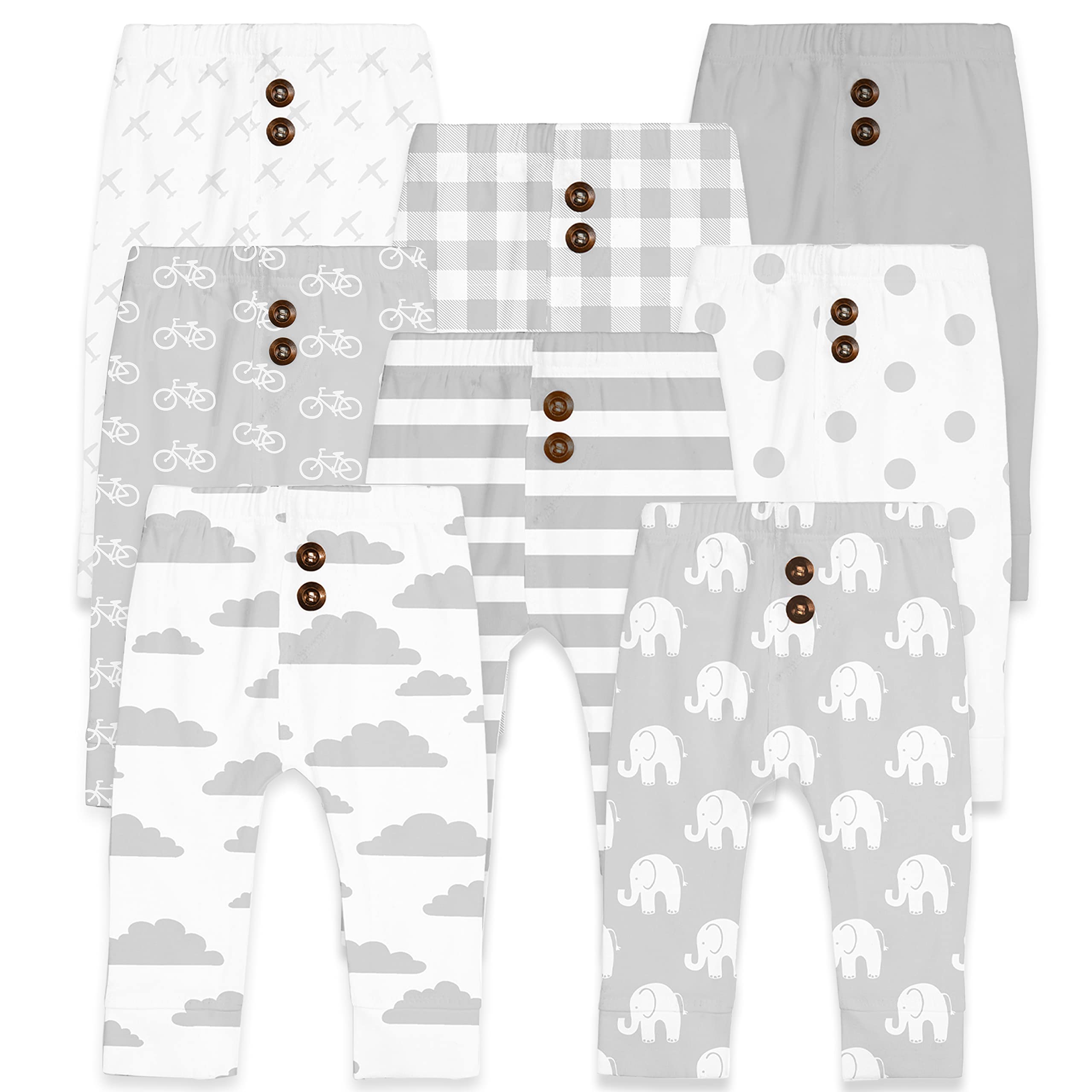 Cotton Baby Pants Set for Toddler Boys Girls 8 Pack Toddler Newborn to 24 Months Grey