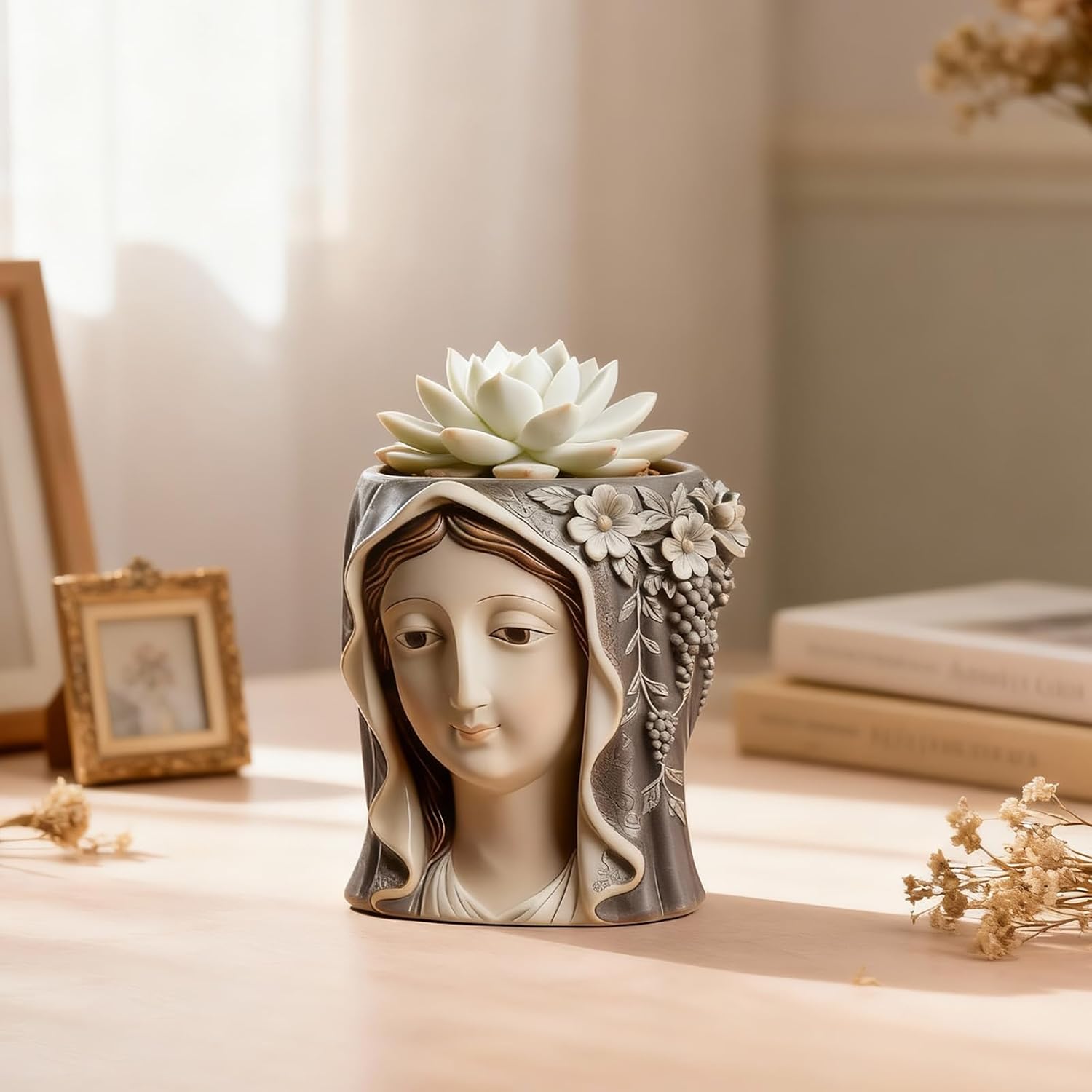 Virgin Mary Flower Pot Resin Mold, Epoxy Resin Casting Silicone Mold for DIY Holy Girl Planter Jewelry Pen Holder Container Mould Candle Vessels Craft, Perfect for Flower Arrangement Festival Gift