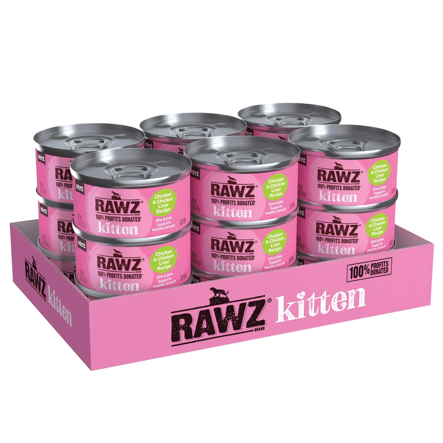 Rawz Natural Premium Pate Canned Kitten Wet Food - Made with Real Meat Ingredients No BPA or Gums -2.8 oz Cans (Case Pack of 18) (Chicken & Chicken Liver)