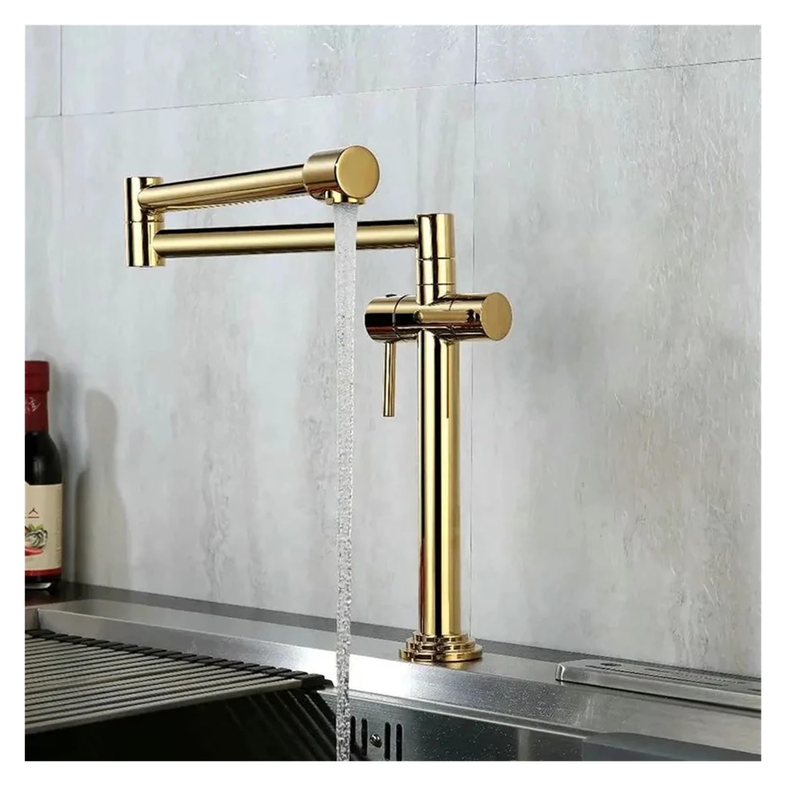 Ewsdsfs Gold Kitchen Faucet Solid Brass Crane For Deck Mounted Sink Mixer Foldable Nickel Brushed/Gold/Chrome/Orb/Black(Gold)