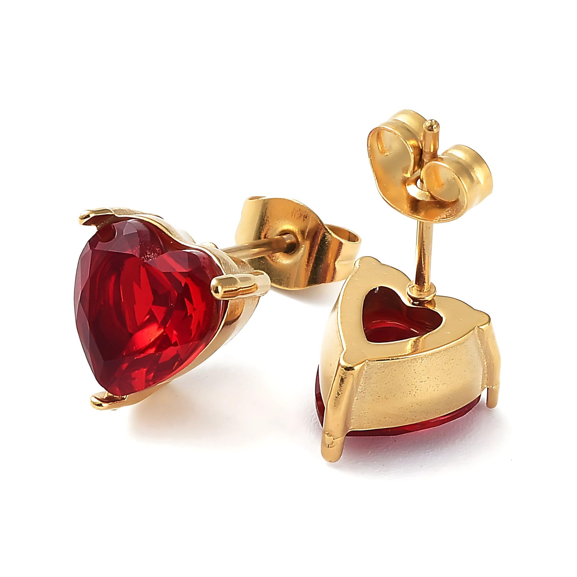 Gold Plated No-Tarnish No-Rusting 'Red Velvet Flame' Crystal Heart Stud Earrings For Women And Girls (ER1085) 1 Pair-image-27