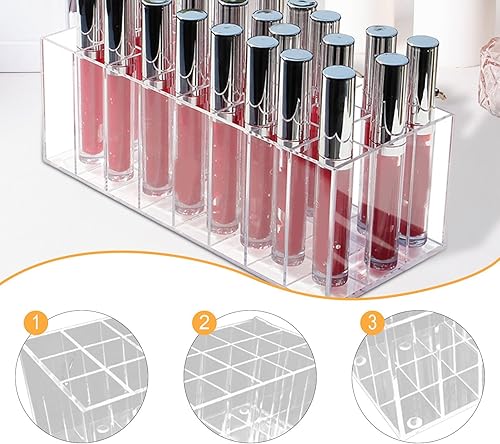 Miniatura 3 de Organizador de lápiz labial acrílico con 24 ranuras, vitrina de cosméticos para brochas de brillo de labios, soporte de almacenamiento de maquillaje