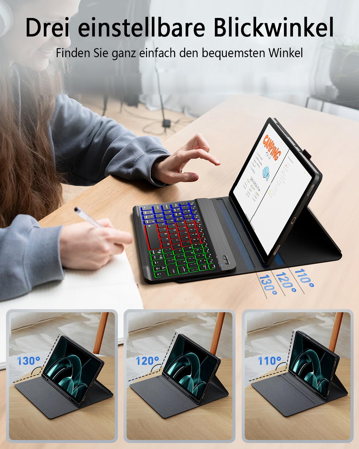 für Lenovo Idea Tab Pro 12.7 Zoll (2025) Hülle mit Kabelloses Bluetooth Deutsch (QWERTZ) Beleuchtete Farbige Tastatur und Maus,Farbige Hintergrundbeleuchtung Magnetisch Abnehmbar,Backlit Keyboard Case