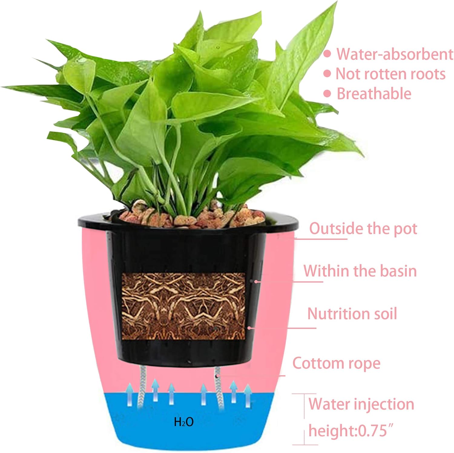 7Pack Self-Watering Plant Flower Pot Wall Hanging Plastic Planters Size 7 inch with 7 Hooks Replacement for Plants Flowers Indoor Outdoors