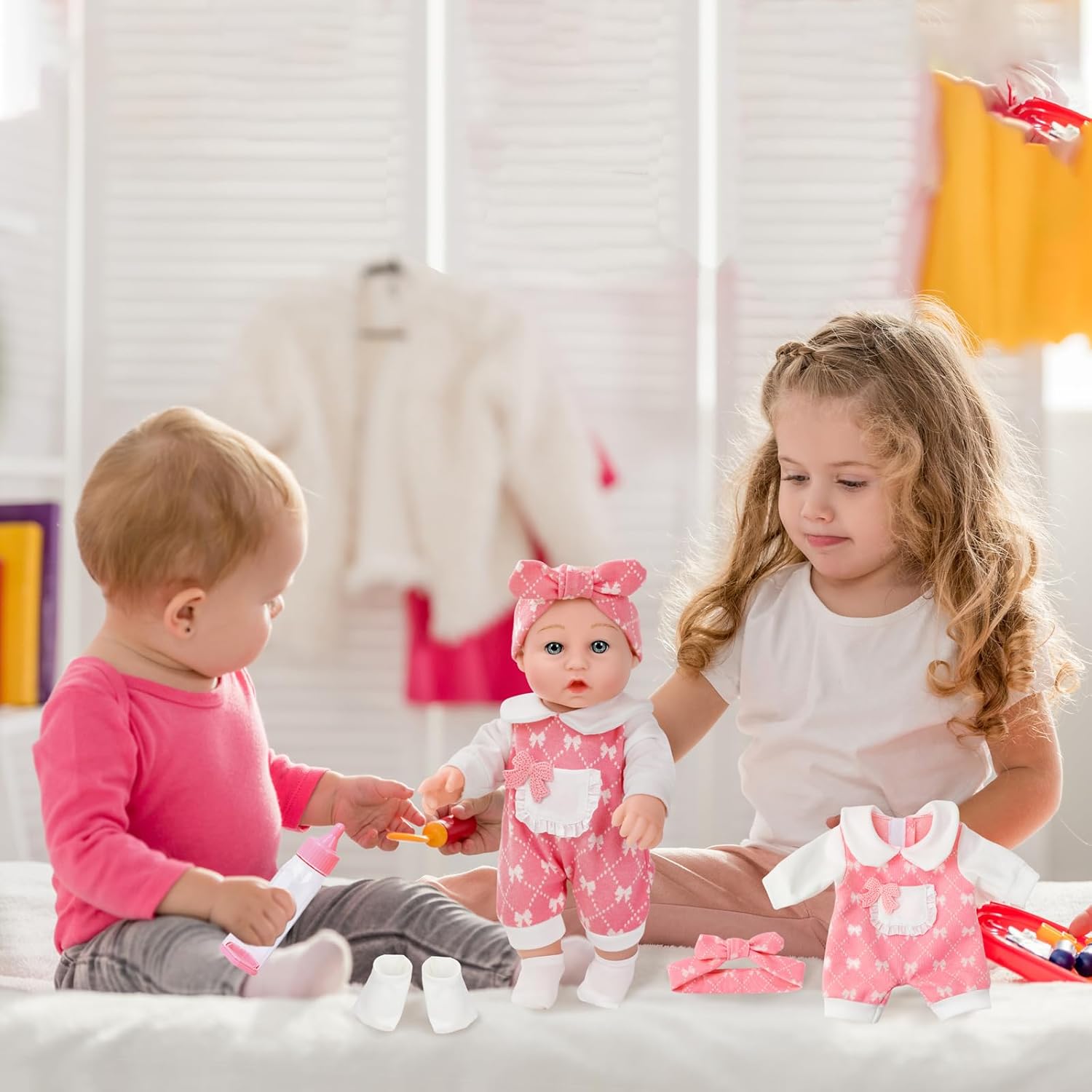 DONTNO 12'' Baby Doll in Gift Box with Clothes Accessories Playset,Pacifier,Feeding Bottle. Gift Idea for Ages 3+