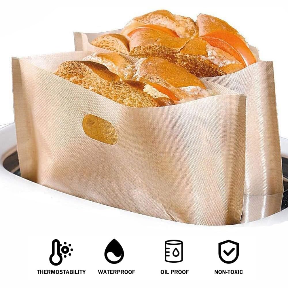 12 szt. torebek na toster, nieprzywierające torby na kanapki, wielokrotnego użytku, bez BPA, nadające się do prania, torby na toster do kuchenki mikrofalowej, tostera, piekarnika, chleba pizzy