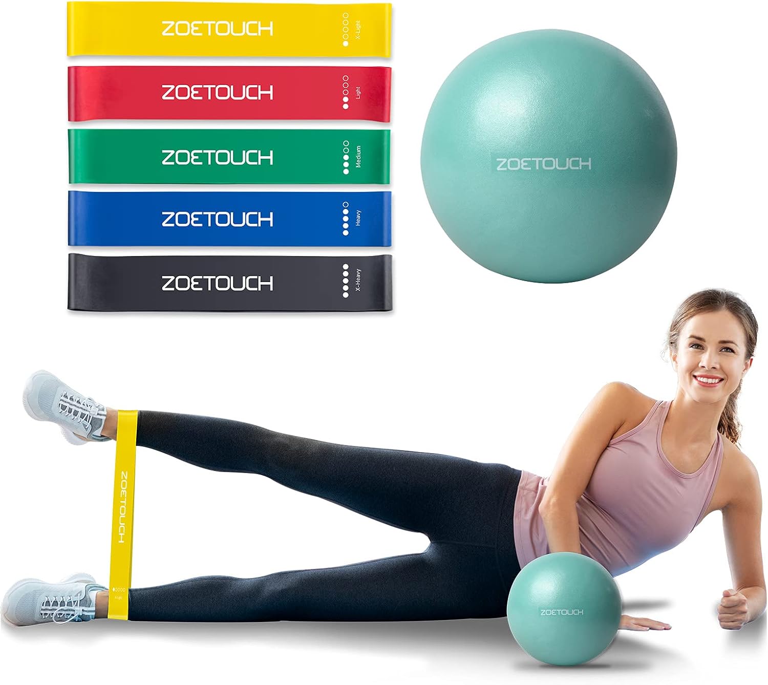 ZOETOUCH Small Yoga Excersize Ball and Resistance Bands Set for Women, Men, Working Out, Pilates Ball, Loop Bands Exercise Ball, Workout Equipment, for Strength Training,Physical Therapy : Sports & Outdoors