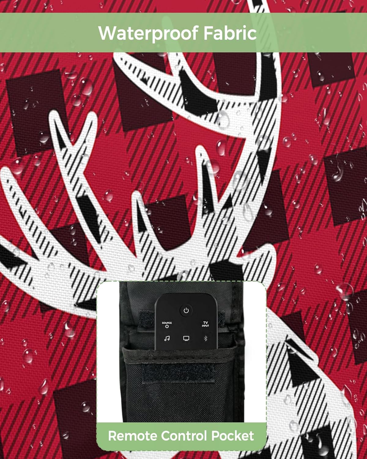 Outdoor TV Cover - Black and Red Plaid Forest Animal Deer Head Waterproof and Weatherproof 30"-32" LCD Movable Shield TV Display Screen Protector Outside Television Covers