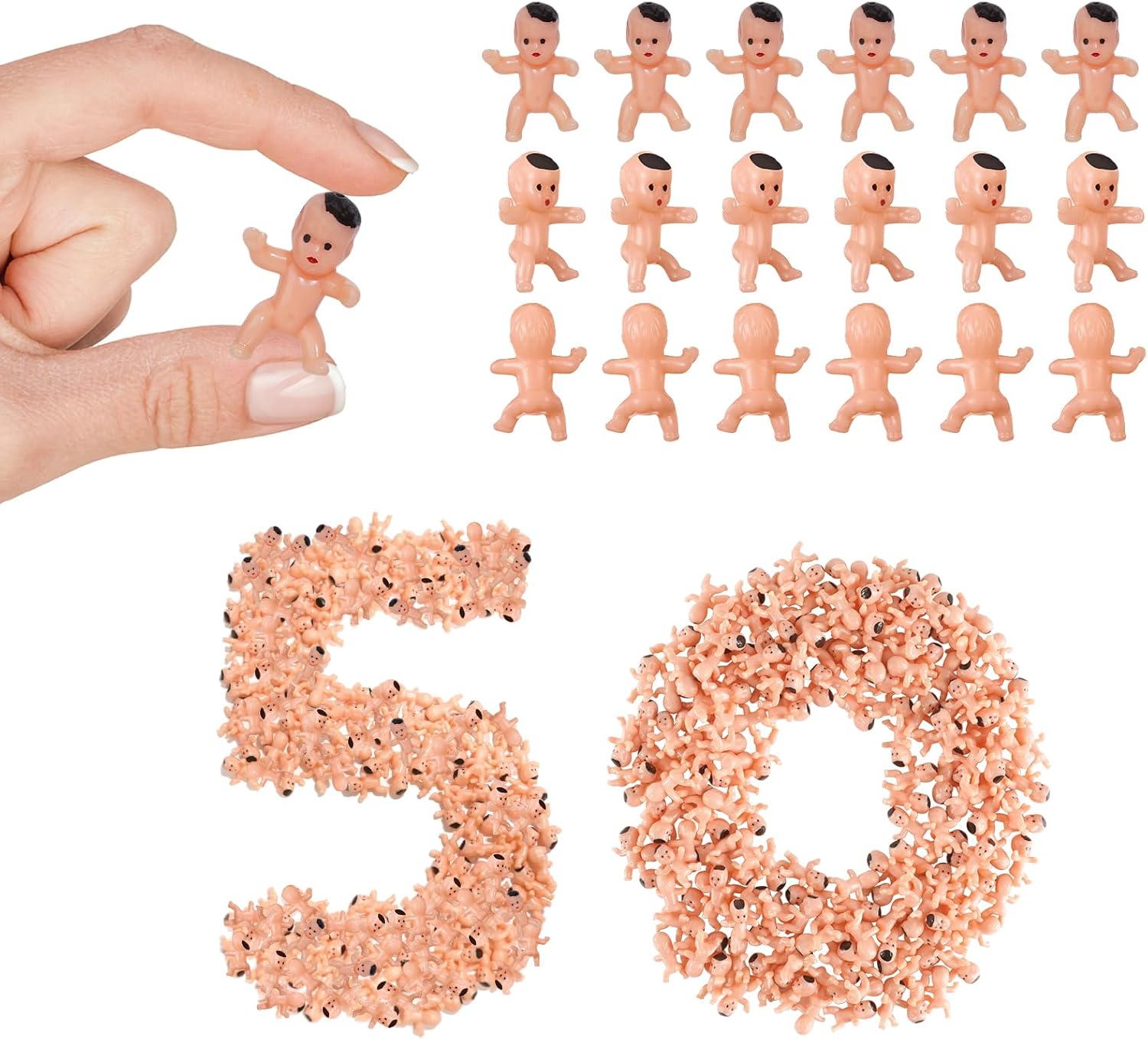 50PCS Mini Plastic Babies 1 Inch – Tiny Baby Shower Favors, King Cake Babies for Mardi Gras, Party Decorations, Ice Cube Game, Reusable Cute Mini Baby Figures