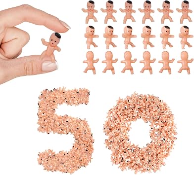 50PCS Mini Plastic Babies 1 Inch Tiny Baby Shower Favors, King Cake Babies for Mardi Gras, Party Decorations, Ice Cube Game, Reusable Cute Mini Baby Figures