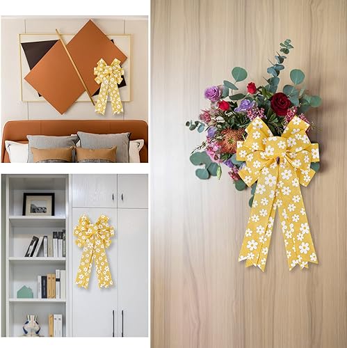 Miniatura 4 de Arcos de arpillera de margaritas grandes, corona de arpillera rústica, decoración de árbol para boda, Navidad, puerta delantera, decoración de