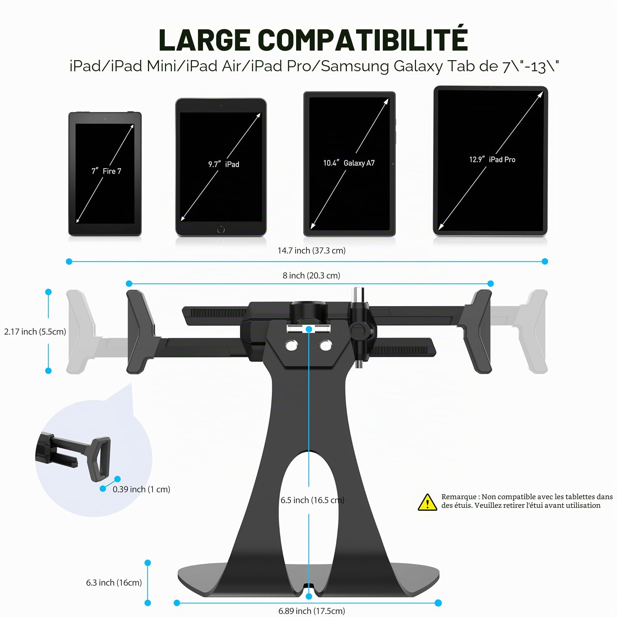 AboveTEK Support iPad Anti-Vol, Support Tablette POS Universel, Monture iPad Diagonale pour 7-13 Pouces, Galaxy avec Cordon de Sécurité, Pivot 360° pour Affaires & Commerce