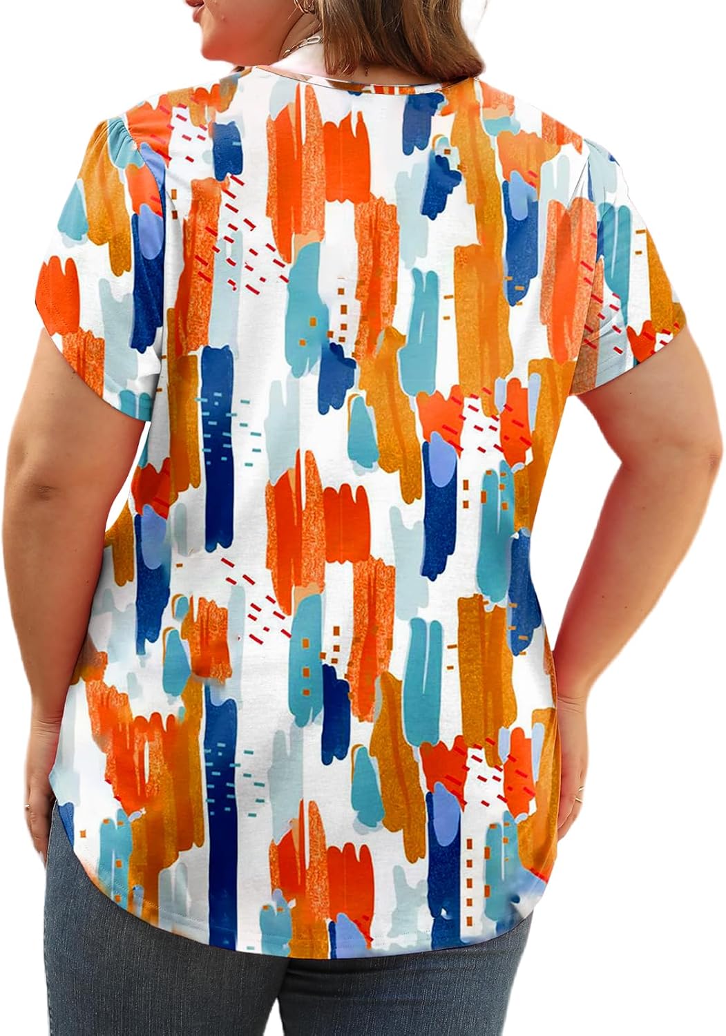 VOGRACE Plus-Size-Womens-Summer-Tops Lace Trim V Neck T Shirts Petal Short Sleeve Tunics Trendy Going Out Blouses XL-5XL - Image 3