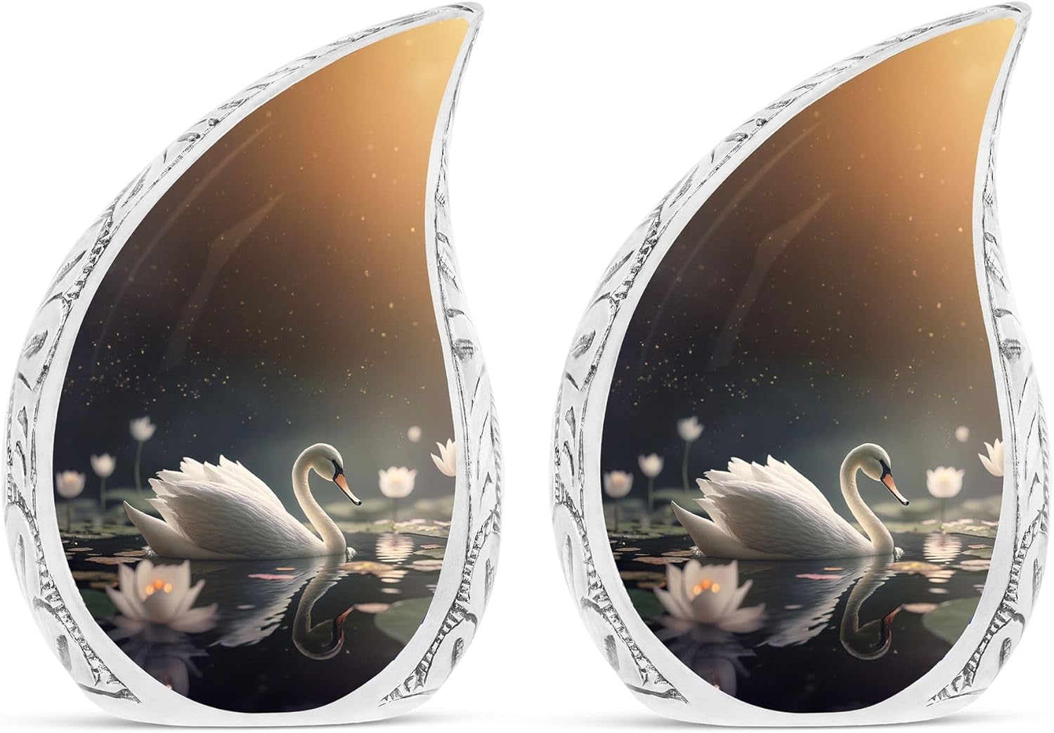 Swan Teardrop Cremation Urn - Mini Keepsake Urns for Adult Ashes - 3 Inch, 2 Pcs