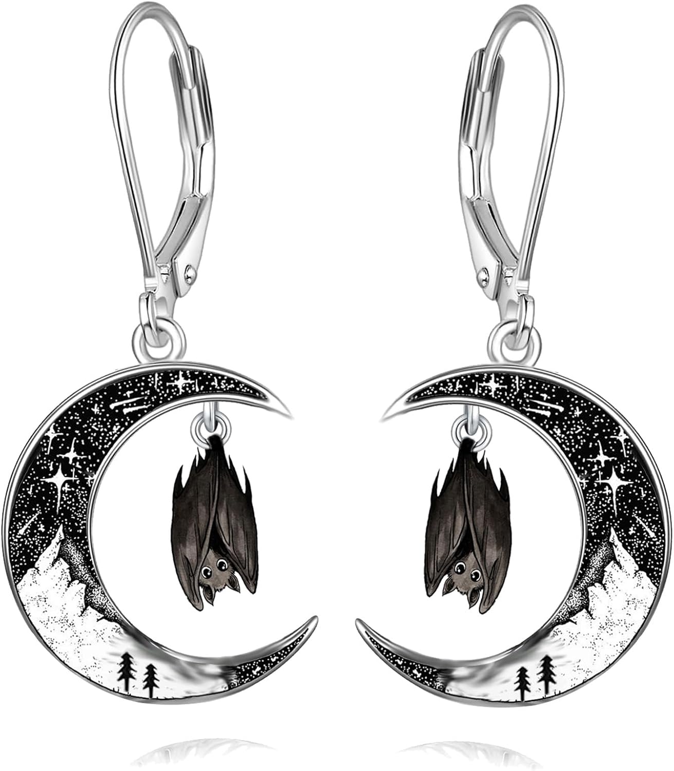 Black Cat/4th of July/Bat/Spider/Pumpkin/Wolf/Bunny/Sun and Moon/Turtle/Raven 925 Sterling Silver Leverback Dangle Earrings Moon Gothic Christmas Earrings Jewelry Gift for Women