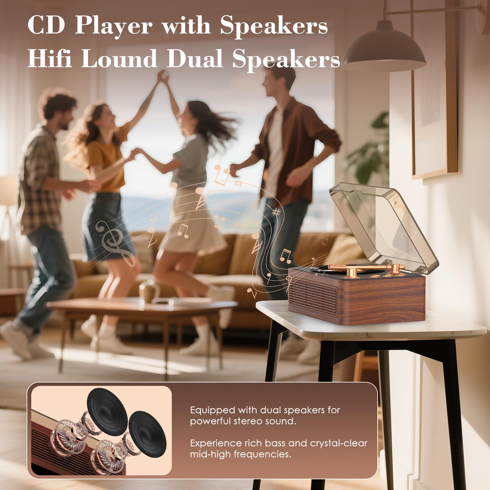 Kegaudio Lettore CD Portable Bluetooth con Altoparlante Radio Telecomando USB/AUX Noce