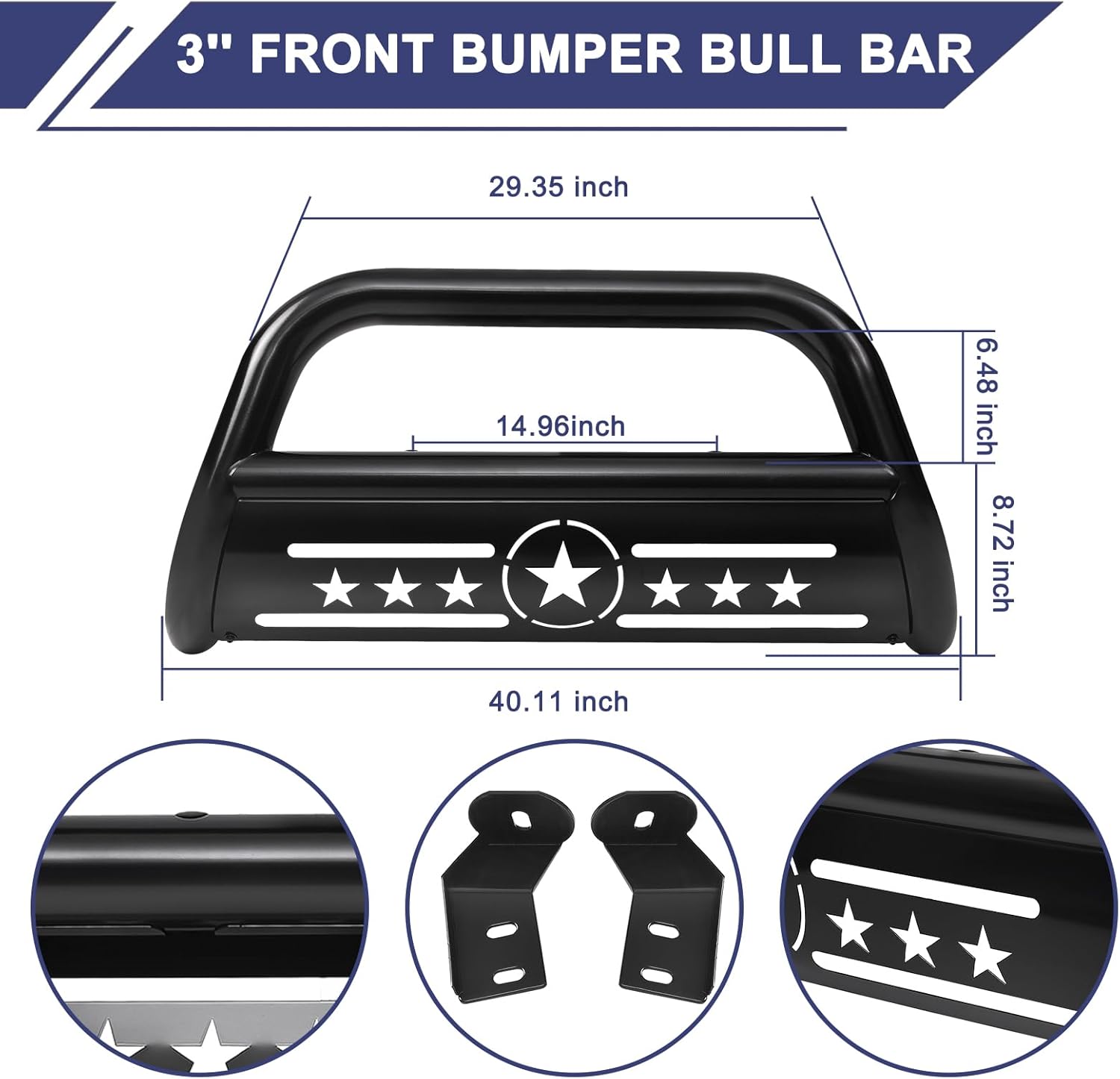 Bull Bar Pickup Truck 3" Front Grille Brush Push Bumper Guard with Removable Skid Plate Compatible with 2005-2015 Toyota Tacoma 2.7L L4 4.0L V6, Black