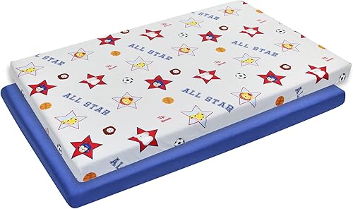 Vista 14 de Paquete de 2 sábanas de colchón n Play, 100% algodón percal, suaves, portátiles, para cuna, para niñas con búhos/corazones y diseño rosa sólido