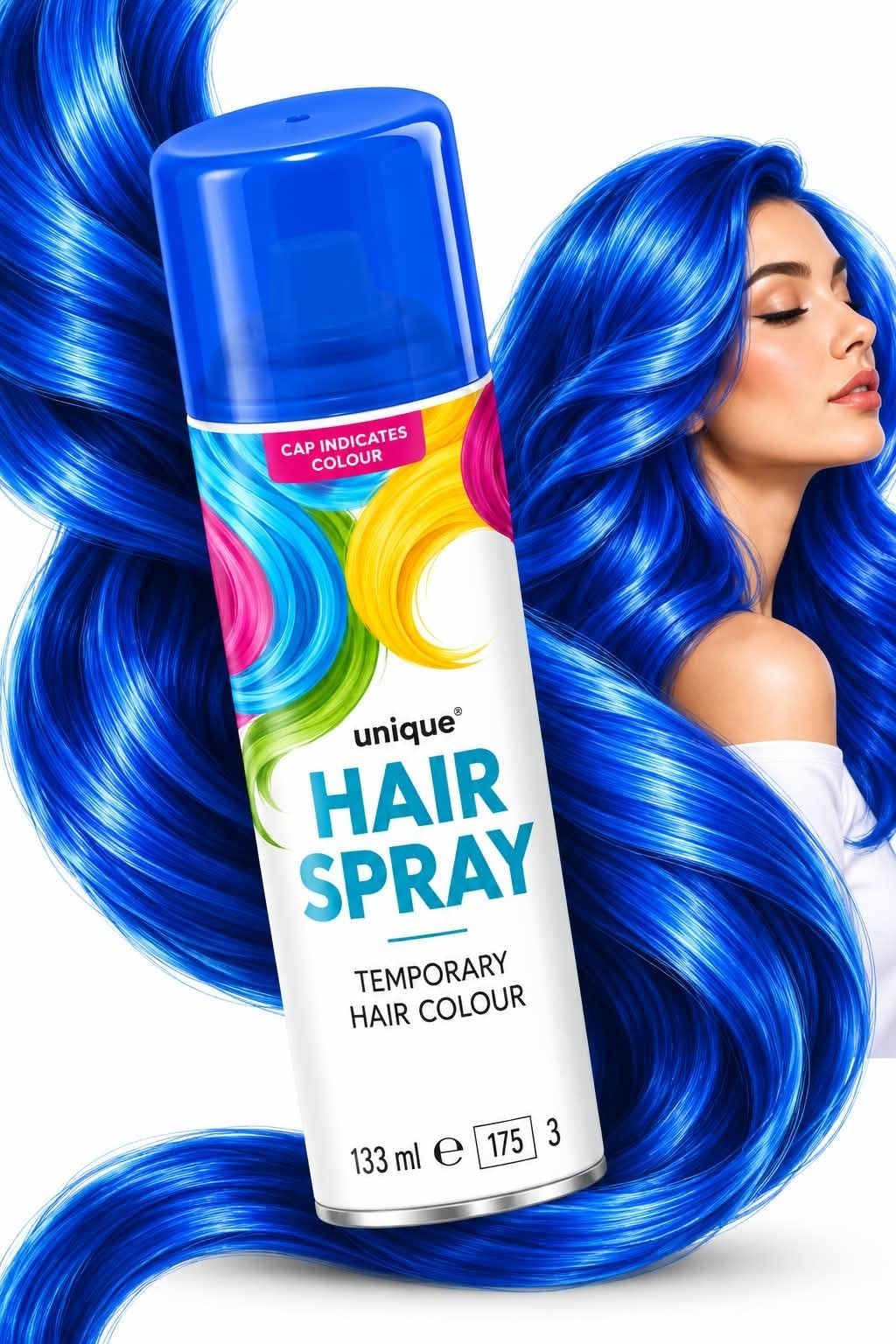Temporary Hair Color Spray Wash Out Washable Party Fancy Dress Up Accessories Party Halloween Hairspray 133ml (1, Blue HairSpray)