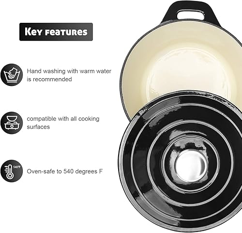 Miniatura 6 de Puricon - Horno holandés de hierro fundido, esmaltado, de 5.5 cuartos de galón (5.2 litros), esmalte cerámico, redondo
