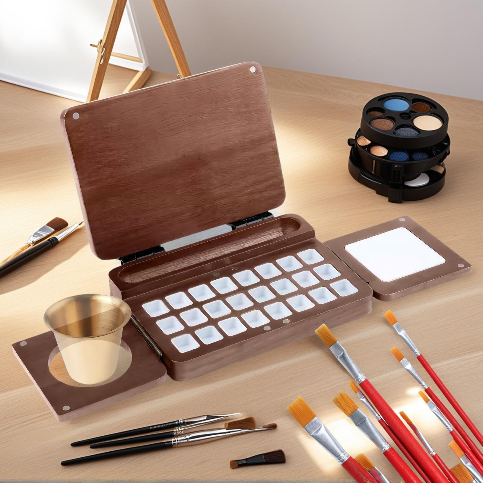 Tavolozza Per Dipingere 24 Griglie Custodia In Legno Per Pittura | Tavolozza Piegevole E Portatile Con Per Laboratori Progetti Artistici Mostre Artigianato Vacanze Attività